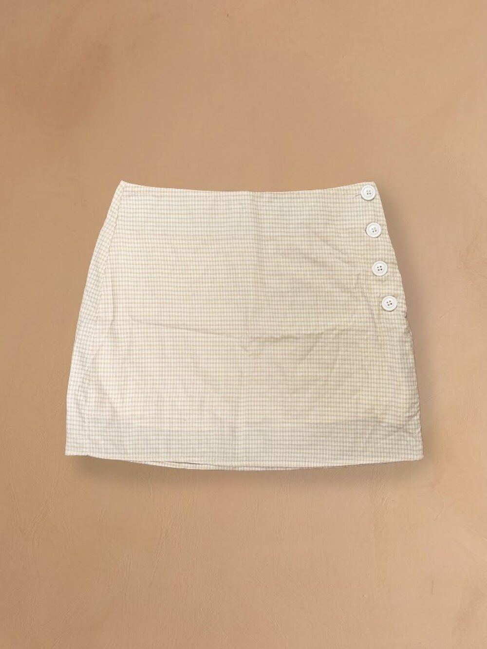 Gingham Side Button Mini Skirt Preppy Mod A Line